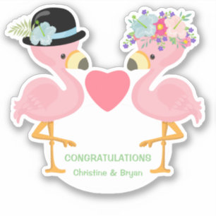 Kort kontur för Bride och Groom Flamingo Klistermärken