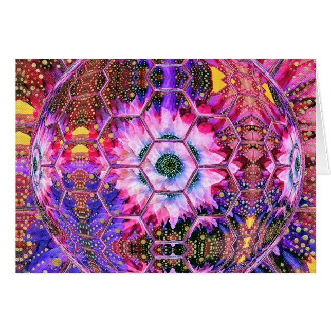 Kort:lila, rosa, underbar, glad blommigt globe. hälsningskort (Framsidan Horizontal)