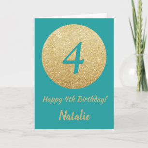 Kort Lycklig 4e födelsedagen Teal och Guld Glitter