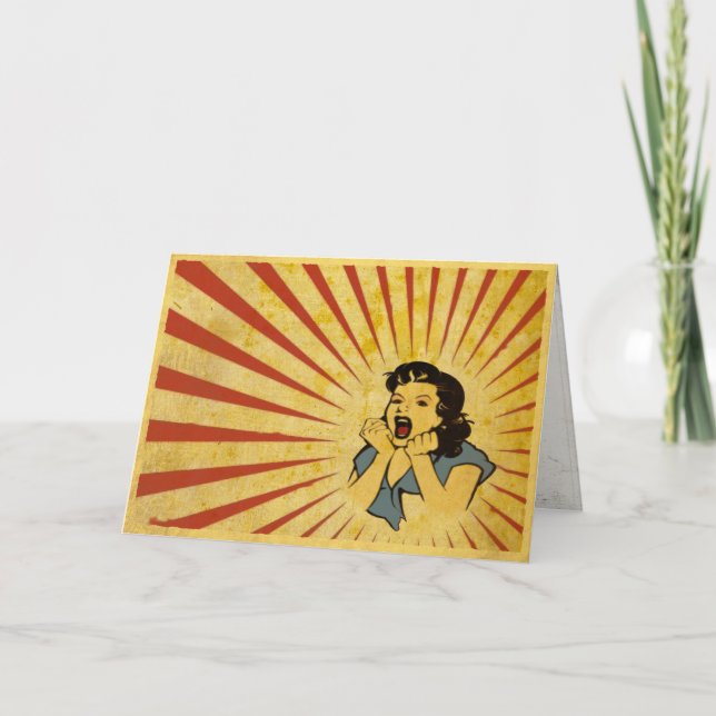 Kort med Coola Vintage Girl Teckning (Framsida)