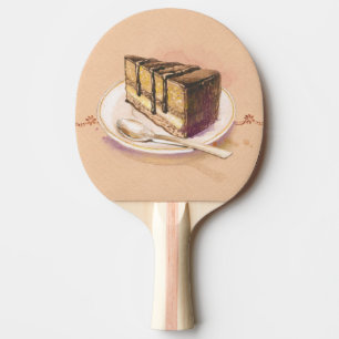 Kort med den målade vattenfärgtårtan pingisracket