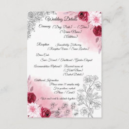 Kort med detaljer om rosa blommig bröllop | Elegan