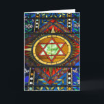 Kort med glasmålning stjärna av David<br><div class="desc">Vackert julkort med glasmålning stjärna av David.  Tom insida men kan anpassas med din egen hälsning om så önskas.</div>