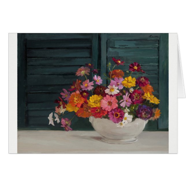 Kort med glatt bukett av färgade blommor (Framsidan Horizontal)