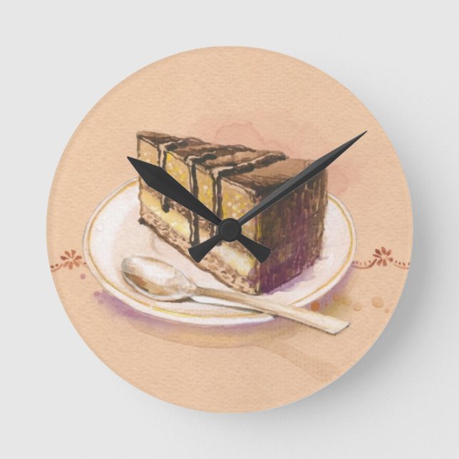 Kort med målad vattenfärgkaka rund klocka (Framsida)