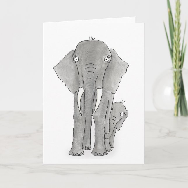 Kort med mamma och baby elefant (Framsida)