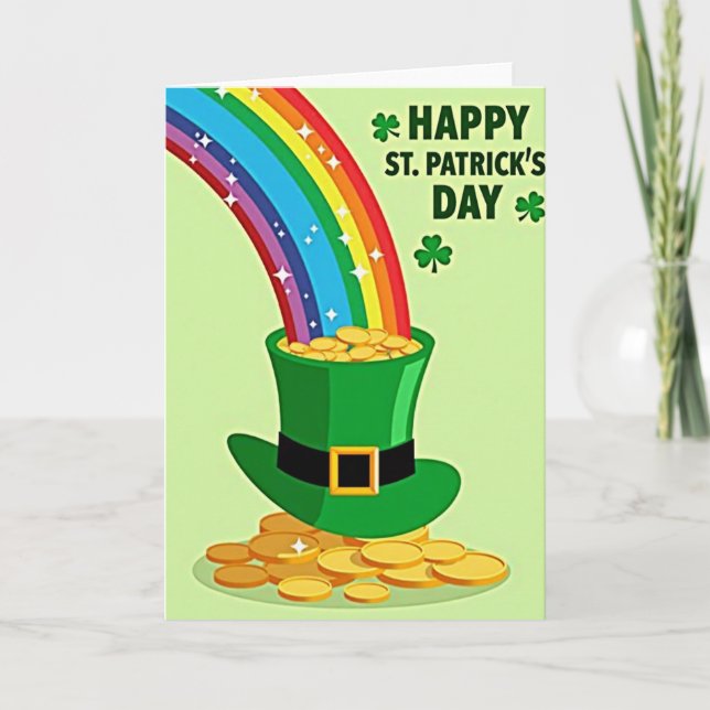 Kort med regnbågshatt för Leprechaun (Framsida)