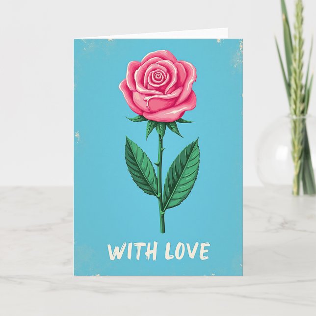 Kort med rosa ros och kärlek (Framsida)