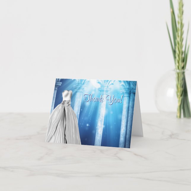 Kort med tackmeddelande i Royal Navy-blå klänning (Framsida)