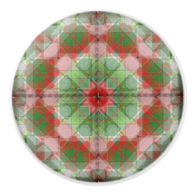 Kort mönster keramisk knopp röd, vit (Framsidan)