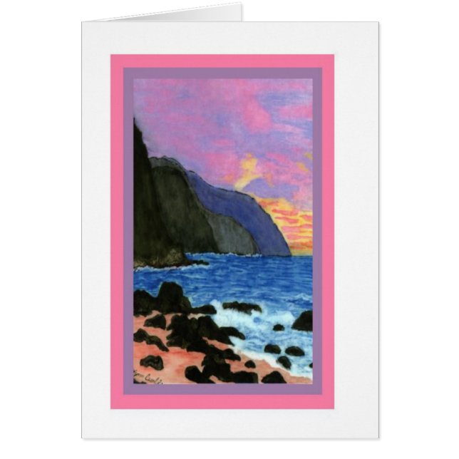 Kort-NaPalisolnedgång, Kauai, Hawaii OBS Kort (Framsidan)