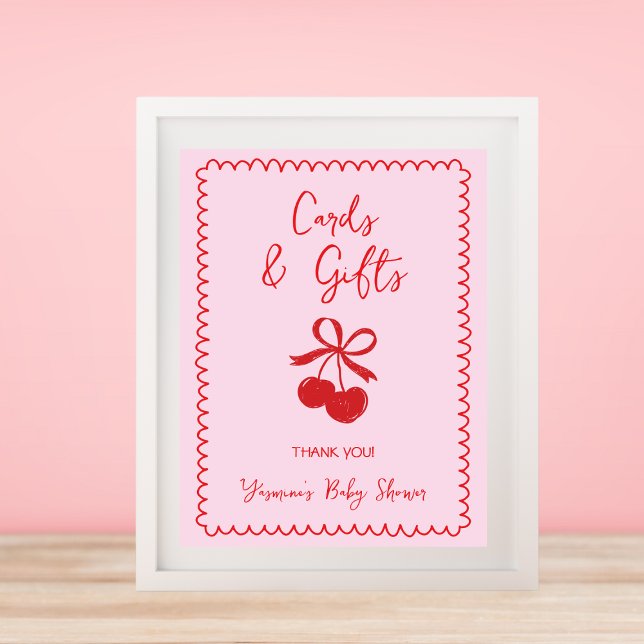 Kort och gåvor: Bebisstövel i Tjerry Bow Hand ploc Poster (Cards & Gifts Cherry Bow Hand Drawn Baby Shower Poster)