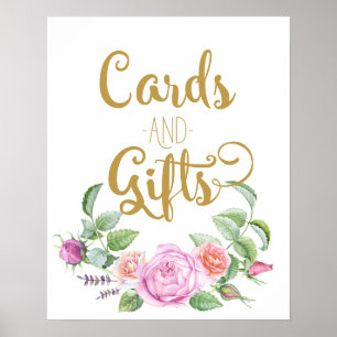 kort och gåvor blommigt bröllop rosa ros poster