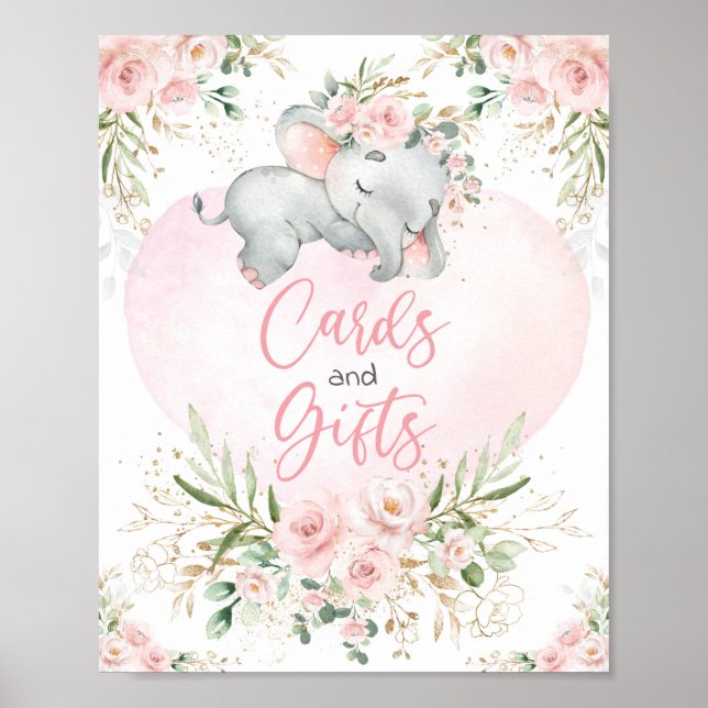 Kort och gåvor  Blommigt Elephant Baby Shower Poster (Framsidan)