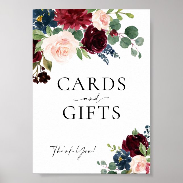 Kort och gåvor Boho Blommigt Burgundy Bröllop-teck Poster (Framsidan)