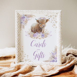 Kort och gåvor Boho Highland Cow Lila Birthday Poster