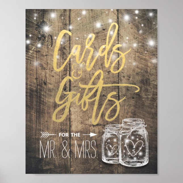 Kort och gåvor Bröllop-tecken Rustic Wood Mason Bu Poster (Framsidan)