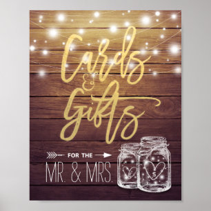 Kort och gåvor Bröllop-tecken Rustic Wood Mason Bu Poster
