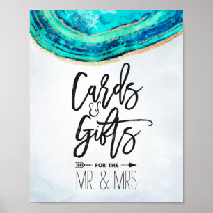 Kort och gåvor Bröllop-tecken Teal & Guld Agate Ge Poster