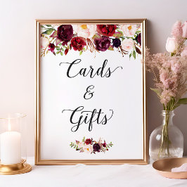 Kort och gåvor | Burgundy Blommigt Bröllop Sign Poster
