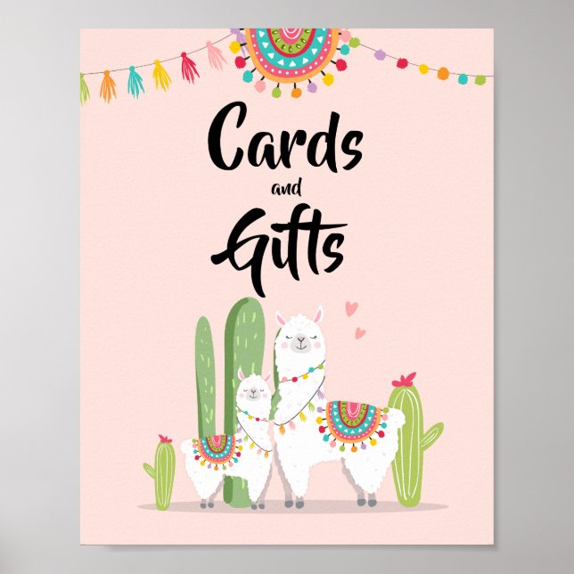 Kort och gåvor Fiesta Llama Baby Shower-skylt Poster (Framsidan)
