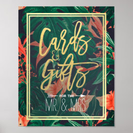 Kort och gåvor från Guld vid den tropiska Blommigt Poster