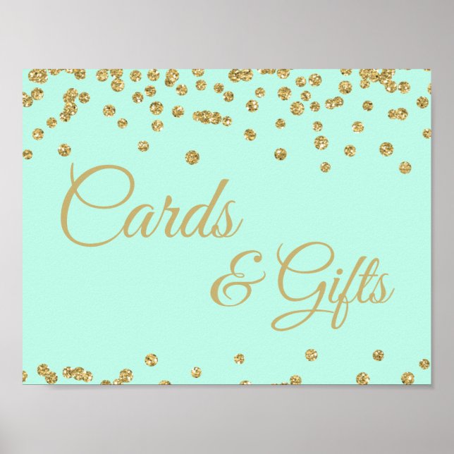 Kort och gåvor Guld Faux Glitter Confetti Mint Poster (Framsidan)