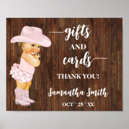 Kort och gåvor Lilla Rosa Cowgirl Baby Shower Sign Poster