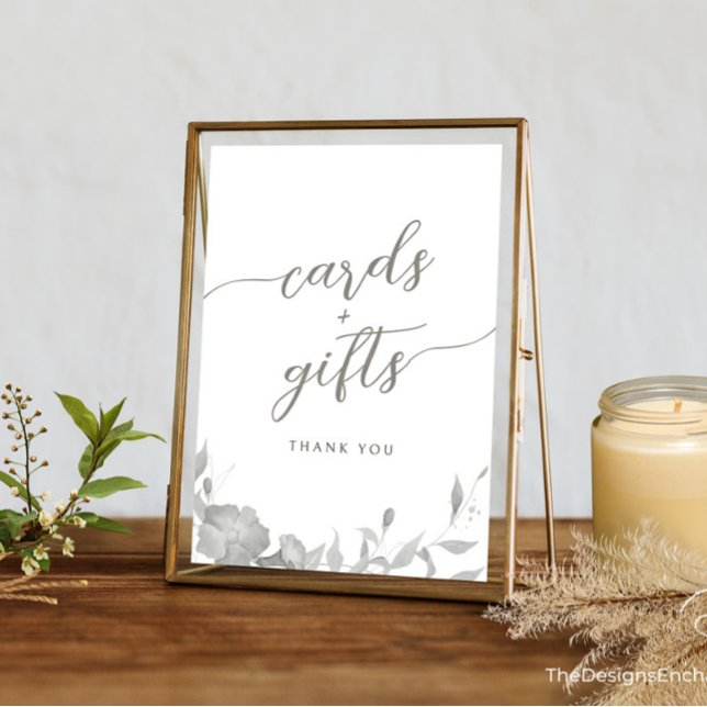 Kort och gåvor - Minimalialist Boho Blommigt Décor (Gray Cards & Gifts Sign for Weddings and Party. Minimalist Boho Floral Décor by TheDesignsEnchanted)