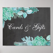 Kort och gåvor. Mint Succulent. Chalkboard bröllop