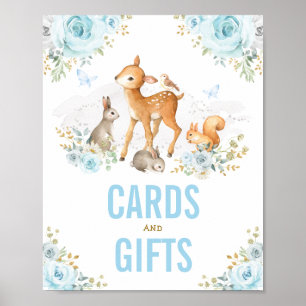 Kort och gåvor Pastel Blue Blommigt Woodland Anima Poster