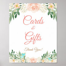 Kort och gåvor -  Peach Blommigt Bröllop-tecken