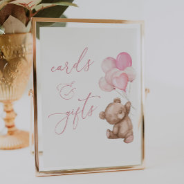 Kort och gåvor Rosa Nalle Baby Shower-skylt Poster