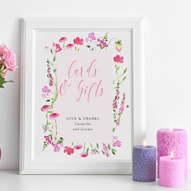 Kort och gåvor Rosa WildBlor Möhippa Poster (Cards & Gifts table sign sign from my Pink Wildflower Collection. )