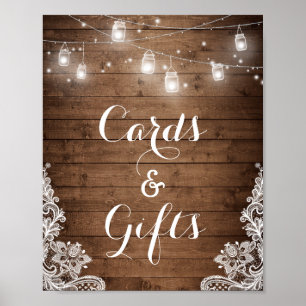 Kort och gåvor Rustic Wood String Ljus Poster