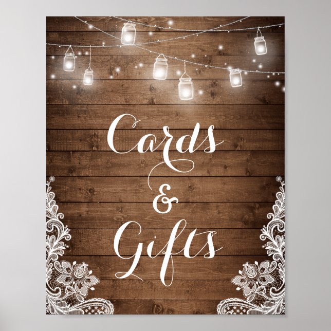 Kort och gåvor | Rustic Wood String Ljus Poster (Framsidan)