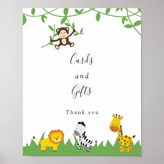 Kort och gåvor Safari Baby Shower Jungle Animals Poster (Framsidan)