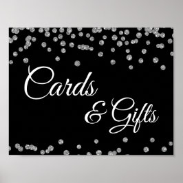 Kort och gåvor Silver Faux Glitter confetti Black Poster