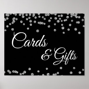 Kort och gåvor Silver Faux Glitter confetti Black Poster