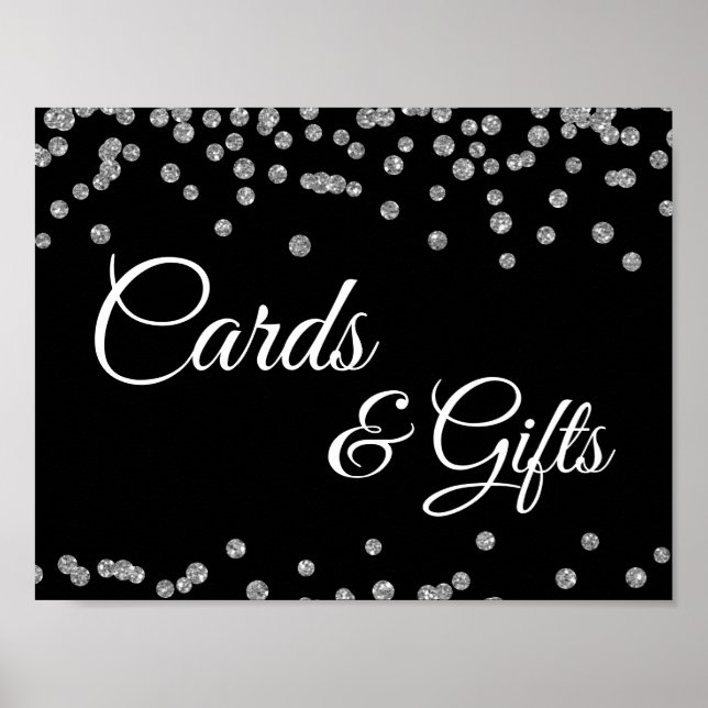 Kort och gåvor Silver Faux Glitter confetti Black Poster (Framsidan)