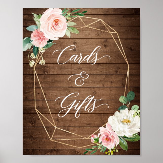 Kort och gåvor Skriv Rustic Wood Geometric Blommig Poster (Framsidan)