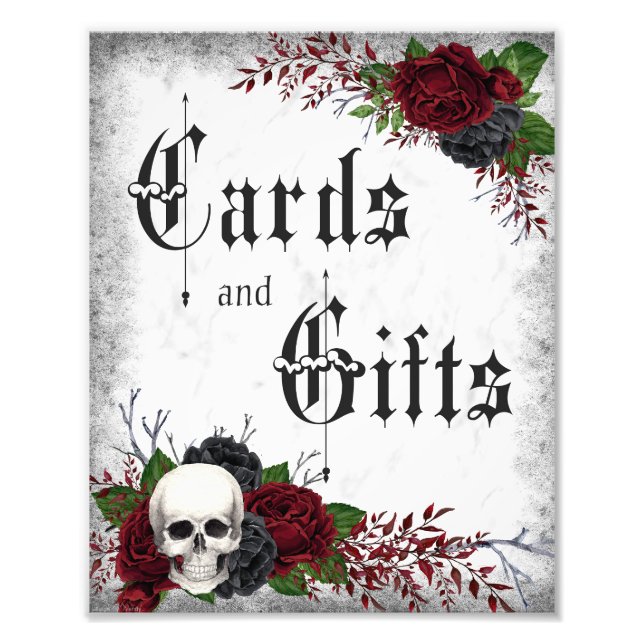 Kort och gåvor, Skull och Ro, Gothic Bröllop Fototryck (Framsidan)