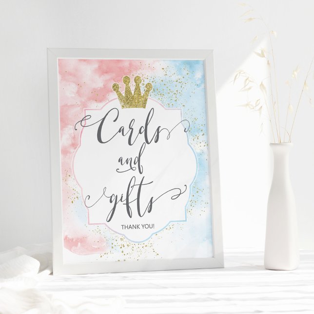 "Kort och gåvor" - skylt, Rosa Blue Gender Reveal Poster (Skapare uppladdad)