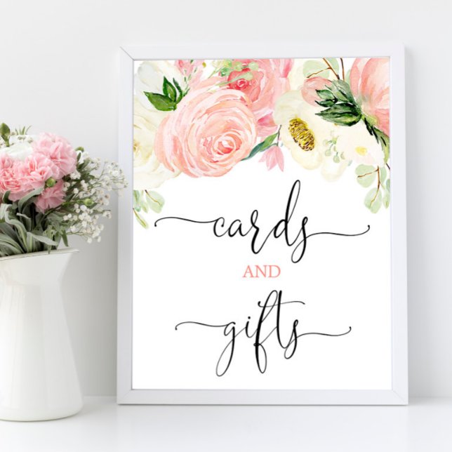 Kort och gåvor skylt rosa guld elegant blomster (Skapare uppladdad)