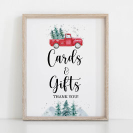 Kort och gåvor - skylt Winter Red Julgran Lastbil