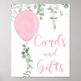 Kort och gåvor skyltar rosa-ballonger babydusch