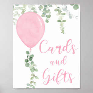 Kort och gåvor skyltar rosa-ballonger babydusch