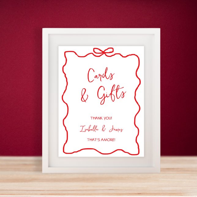Kort och gåvor Vågigt Par Shower för Hand plockade Poster (Cards & Gifts Hand Drawn Bow Wavy Couples Shower Poster)