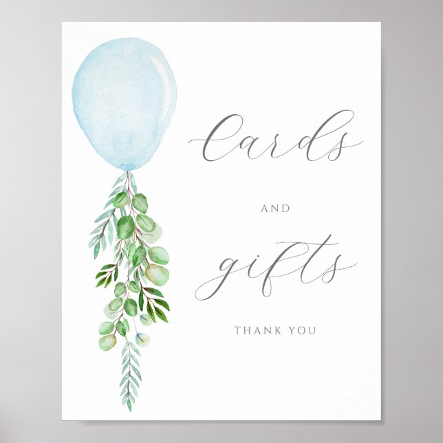 Kort och Gift-skylt Blue Balloon Boy Shower Poster (Framsidan)