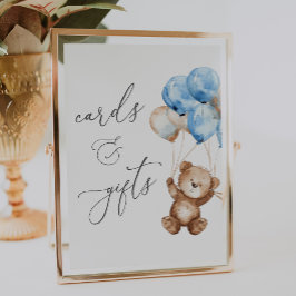 Kort och presentationer Blue Nalle Baby Shower-sky Poster